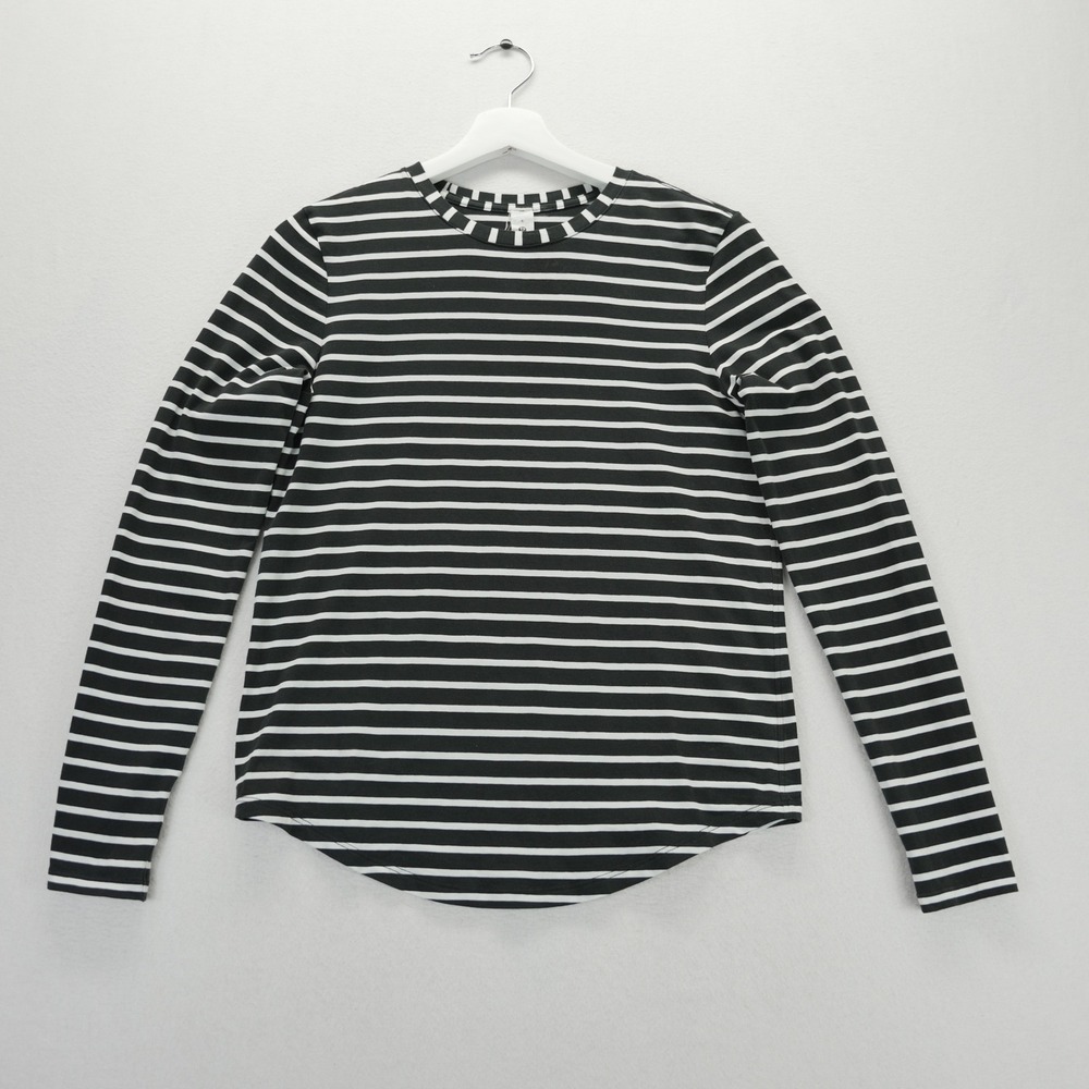 Lululemon Love Long Sleeve Shirt Black White Striped Pima Cotton Size 4 LW3GJXS